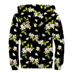 Vintage Plumeria Flower Pattern Print Sherpa Lined Zip Up Hoodie