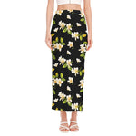 Vintage Plumeria Flower Pattern Print Side Slit Maxi Skirt