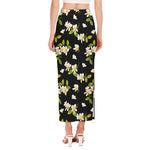 Vintage Plumeria Flower Pattern Print Side Slit Maxi Skirt