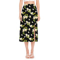 Vintage Plumeria Flower Pattern Print Side Slit Midi Skirt