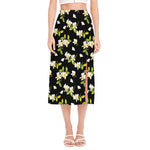 Vintage Plumeria Flower Pattern Print Side Slit Midi Skirt