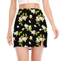 Vintage Plumeria Flower Pattern Print Side Slit Mini Skirt