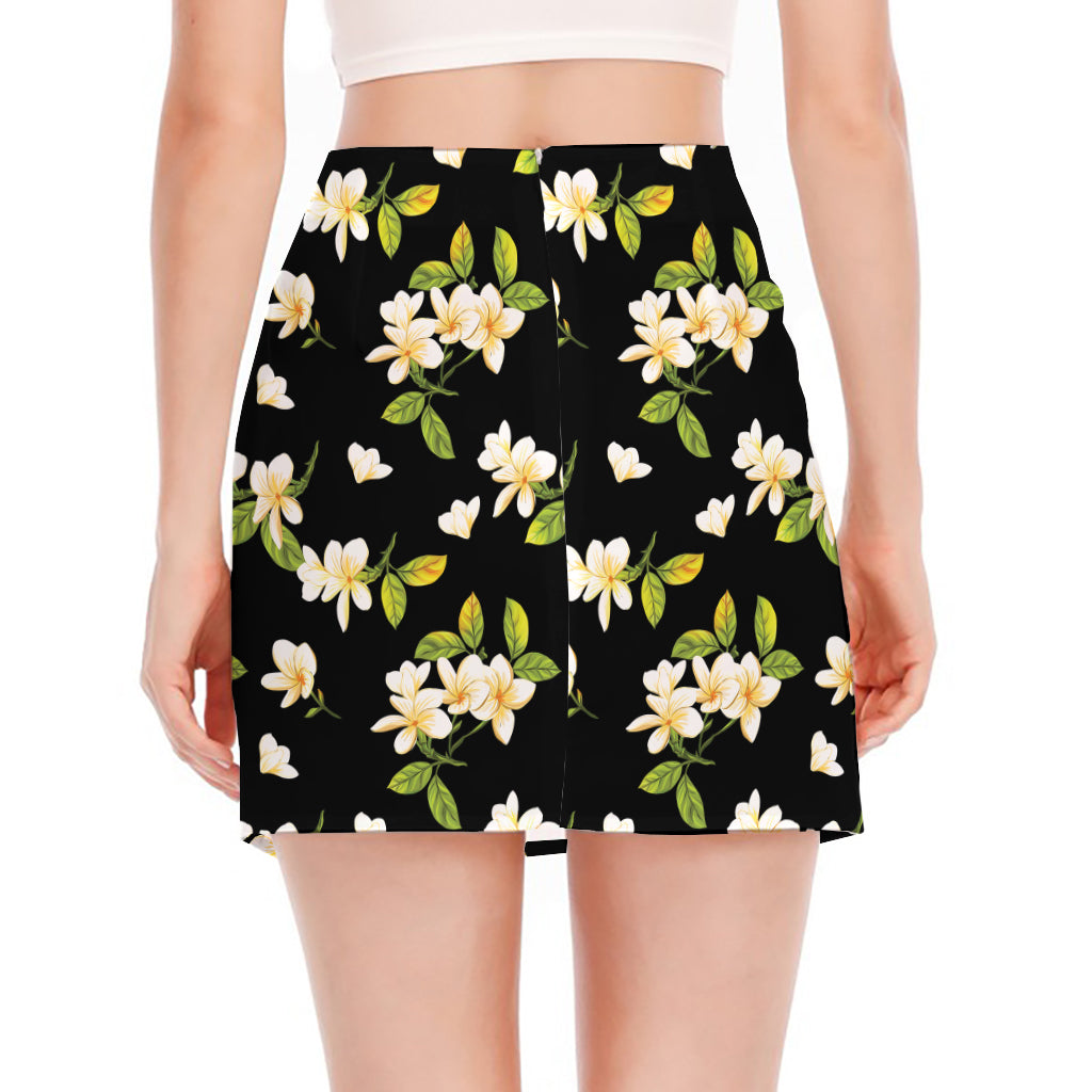 Vintage Plumeria Flower Pattern Print Side Slit Mini Skirt