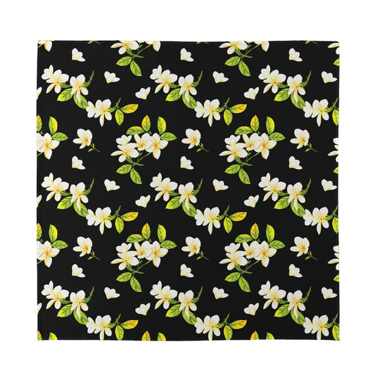 Vintage Plumeria Flower Pattern Print Silk Bandana