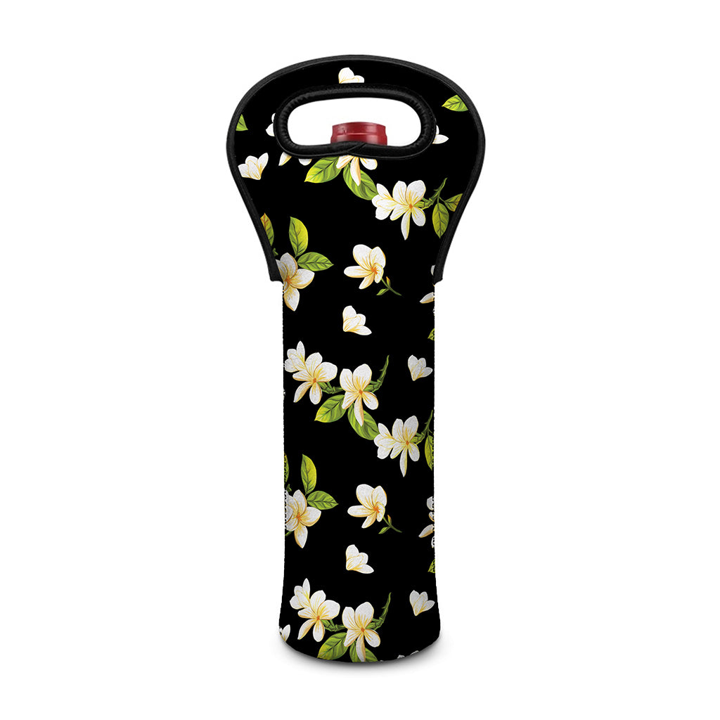 Vintage Plumeria Flower Pattern Print Single Neoprene Wine Tote