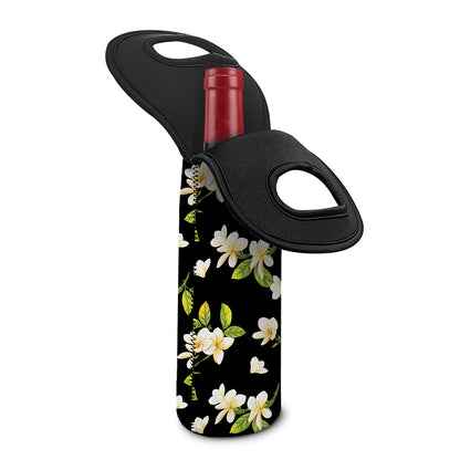 Vintage Plumeria Flower Pattern Print Single Neoprene Wine Tote