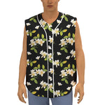 Vintage Plumeria Flower Pattern Print Sleeveless Baseball Jersey