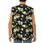 Vintage Plumeria Flower Pattern Print Sleeveless Baseball Jersey