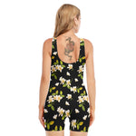 Vintage Plumeria Flower Pattern Print Sleeveless One Piece Swimsuit
