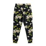 Vintage Plumeria Flower Pattern Print Sweatpants