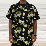 Vintage Plumeria Flower Pattern Print Textured Short Sleeve Shirt
