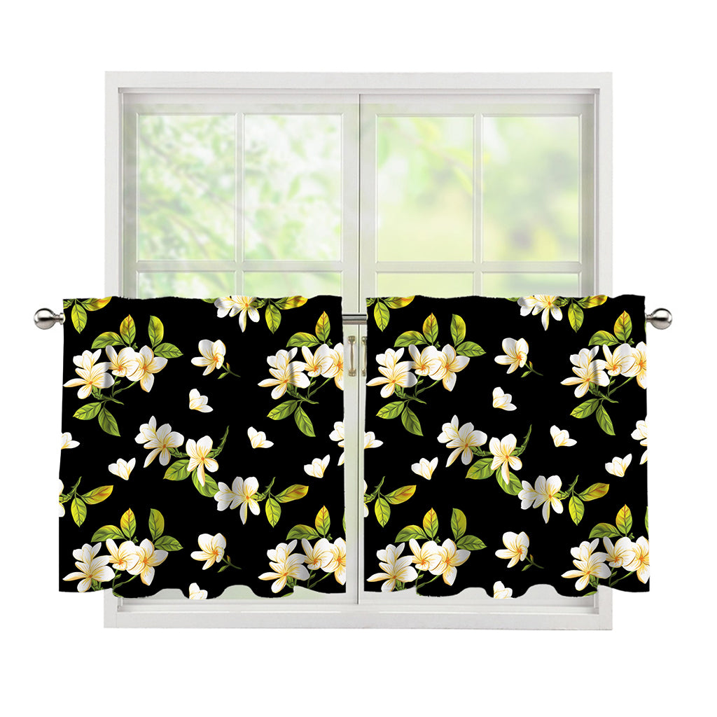 Vintage Plumeria Flower Pattern Print Tier Curtains