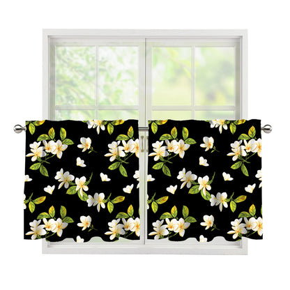 Vintage Plumeria Flower Pattern Print Tier Curtains