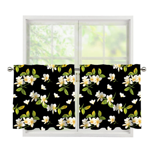 Vintage Plumeria Flower Pattern Print Tier Curtains