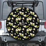 Vintage Plumeria Flower Pattern Print Tire Cover With Camera Hole