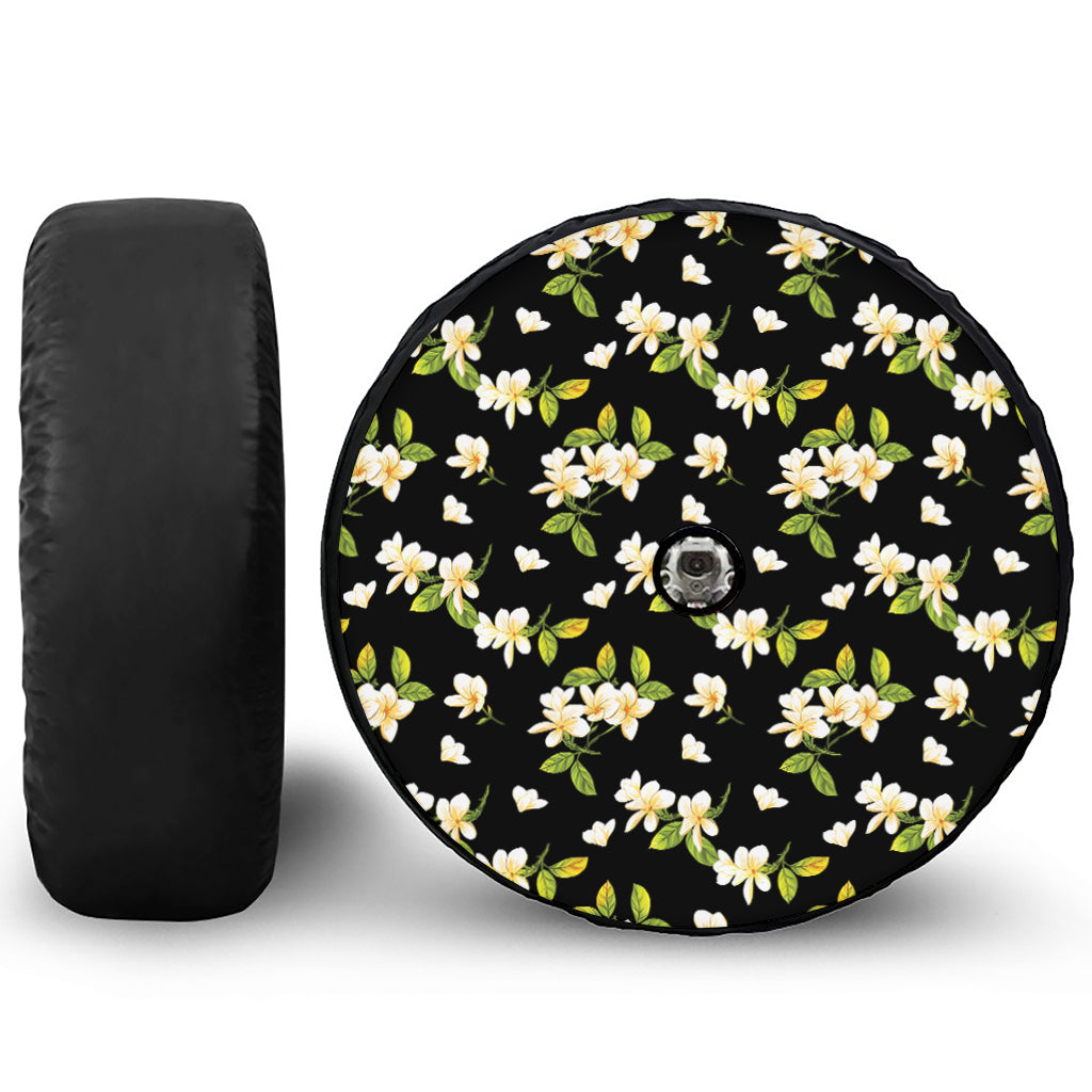 Vintage Plumeria Flower Pattern Print Tire Cover With Camera Hole
