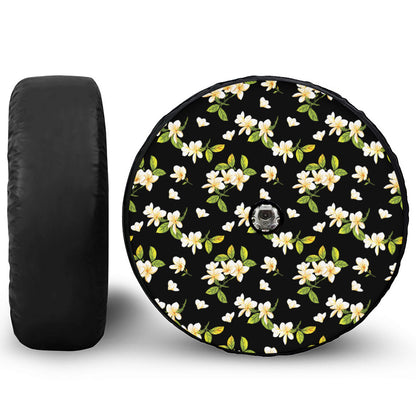 Vintage Plumeria Flower Pattern Print Tire Cover With Camera Hole