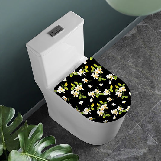 Vintage Plumeria Flower Pattern Print Toilet Lid Cover