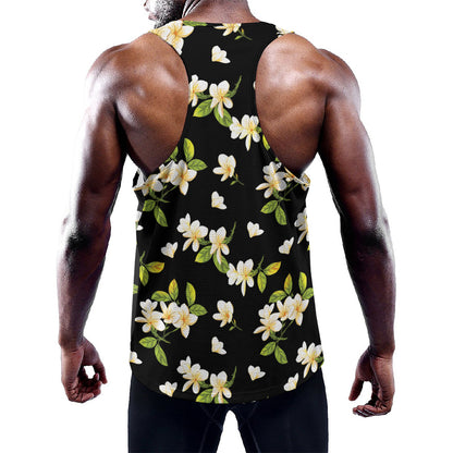 Vintage Plumeria Flower Pattern Print Training Tank Top