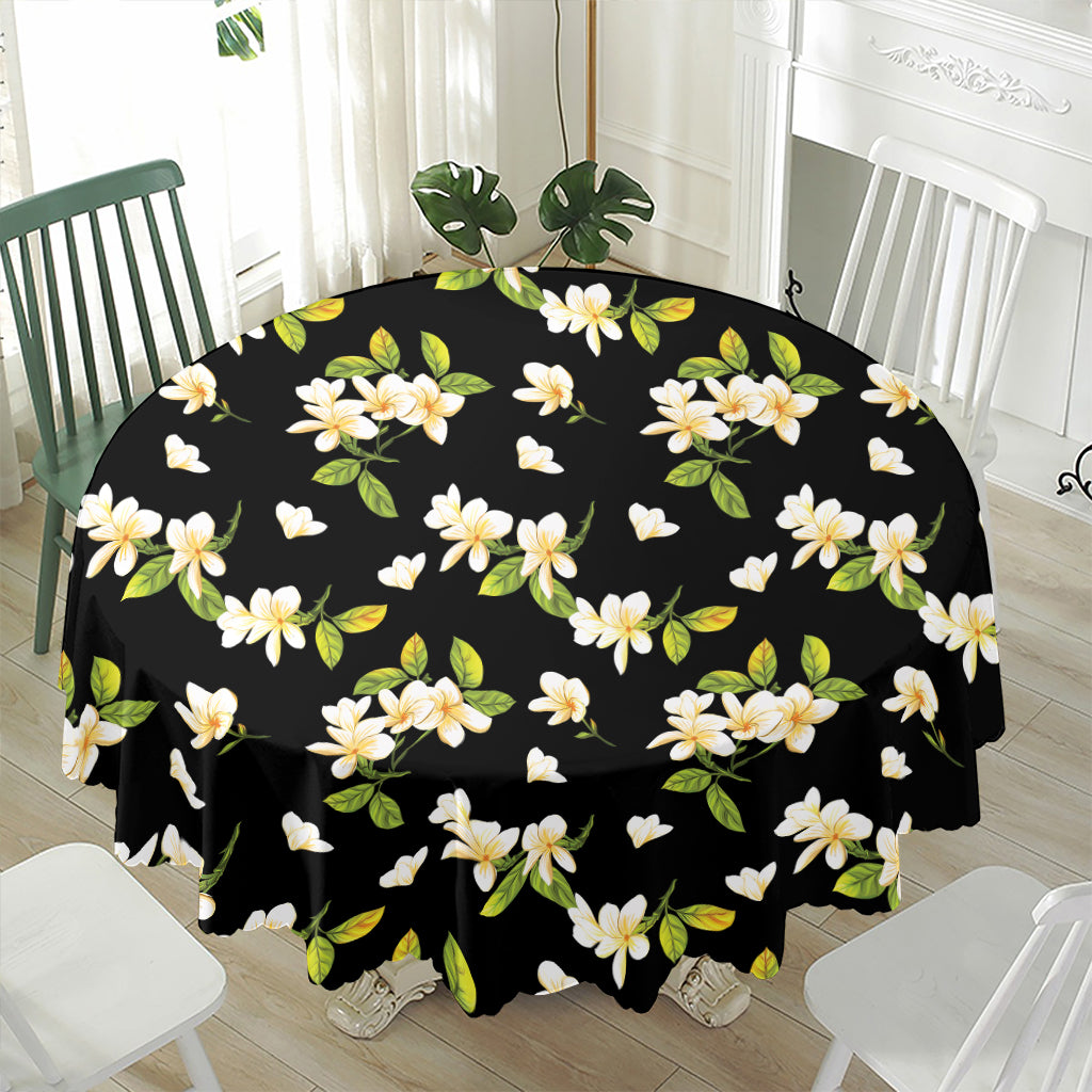 Vintage Plumeria Flower Pattern Print Waterproof Round Tablecloth