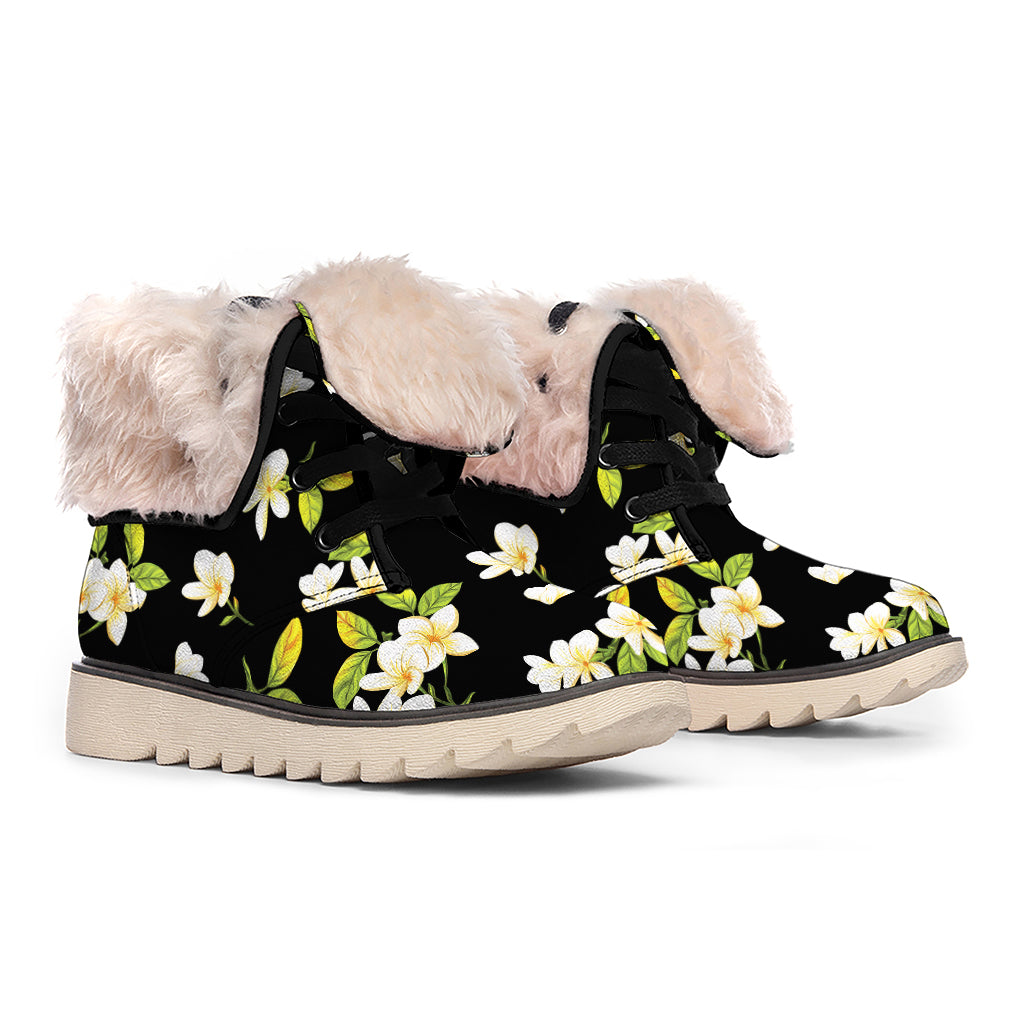 Vintage Plumeria Flower Pattern Print Winter Boots