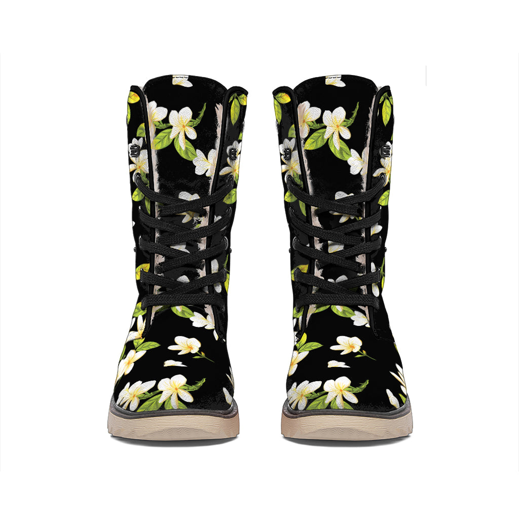Vintage Plumeria Flower Pattern Print Winter Boots