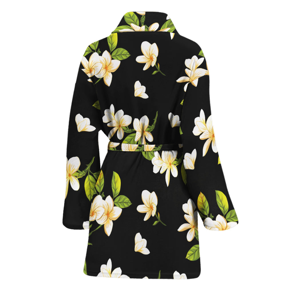 Vintage Plumeria Flower Pattern Print Women's Bathrobe