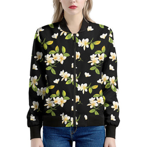 Vintage Plumeria Flower Pattern Print Women's Bomber Jacket