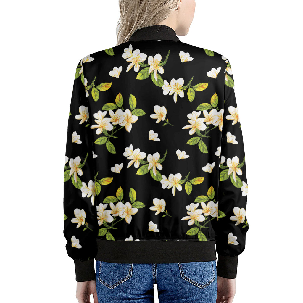 Vintage Plumeria Flower Pattern Print Women's Bomber Jacket