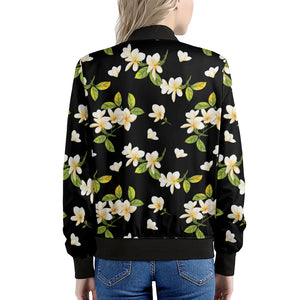 Vintage Plumeria Flower Pattern Print Women's Bomber Jacket