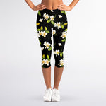 Vintage Plumeria Flower Pattern Print Women's Capri Leggings
