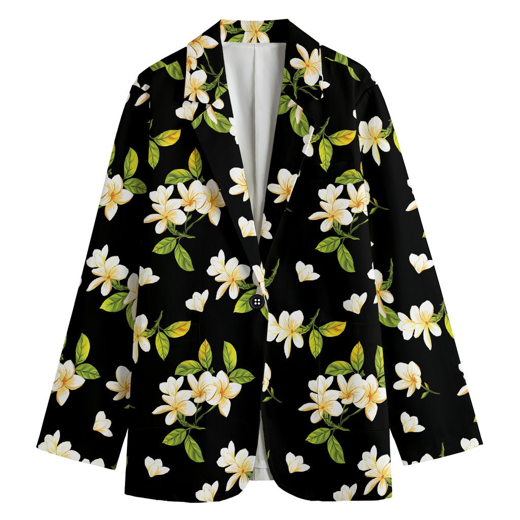 Vintage Plumeria Flower Pattern Print Women's Cotton Blazer