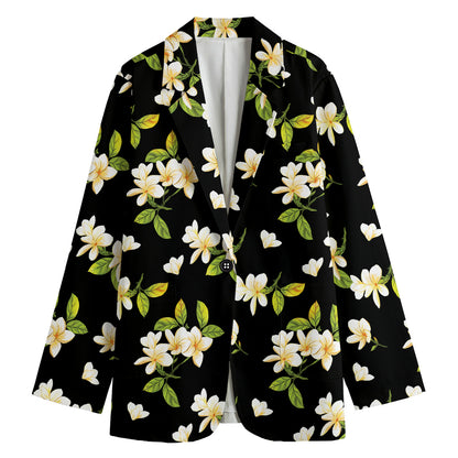 Vintage Plumeria Flower Pattern Print Women's Cotton Blazer