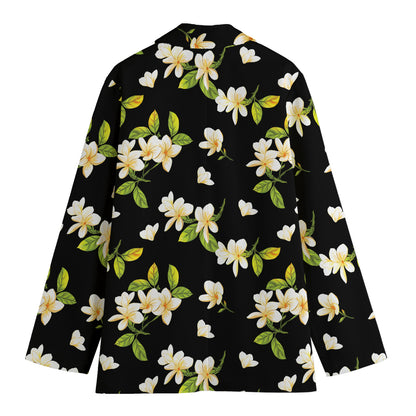 Vintage Plumeria Flower Pattern Print Women's Cotton Blazer