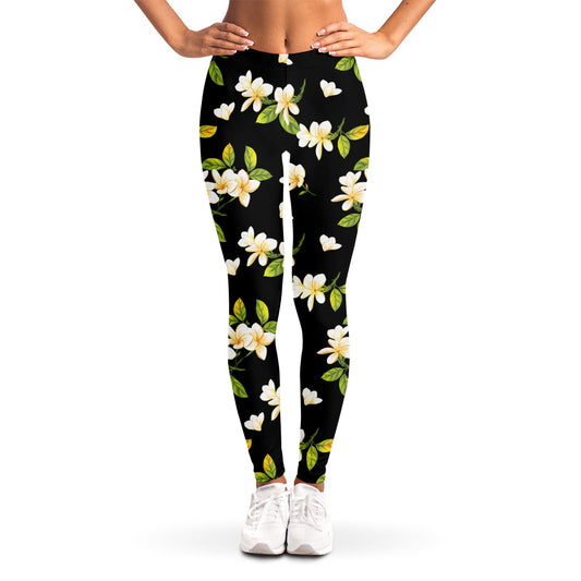 Vintage Plumeria Flower Pattern Print Women's Leggings