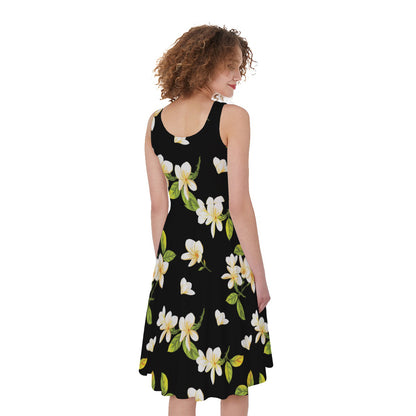 Vintage Plumeria Flower Pattern Print Women's Sleeveless Dress