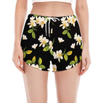 Vintage Plumeria Flower Pattern Print Women's Split Running Shorts