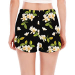 Vintage Plumeria Flower Pattern Print Women's Split Running Shorts