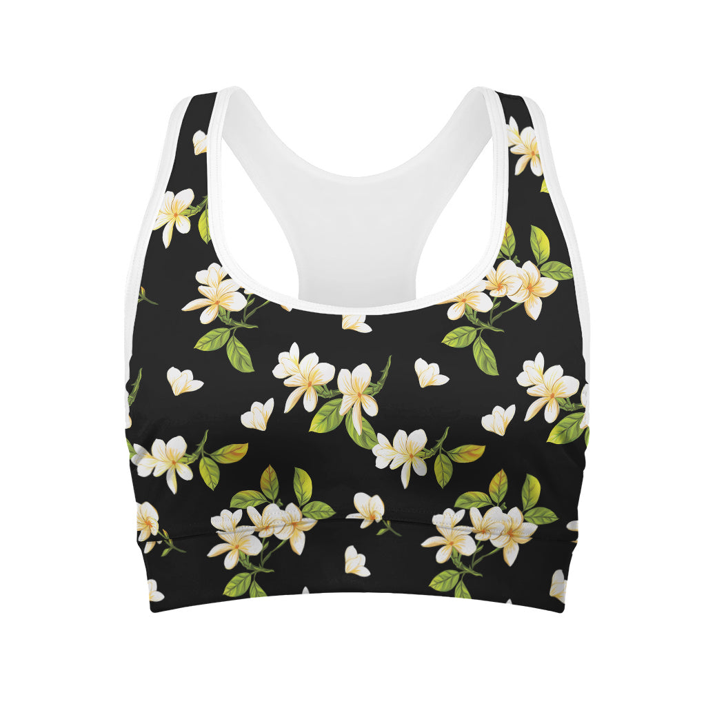 Vintage Plumeria Flower Pattern Print Women's Sports Bra