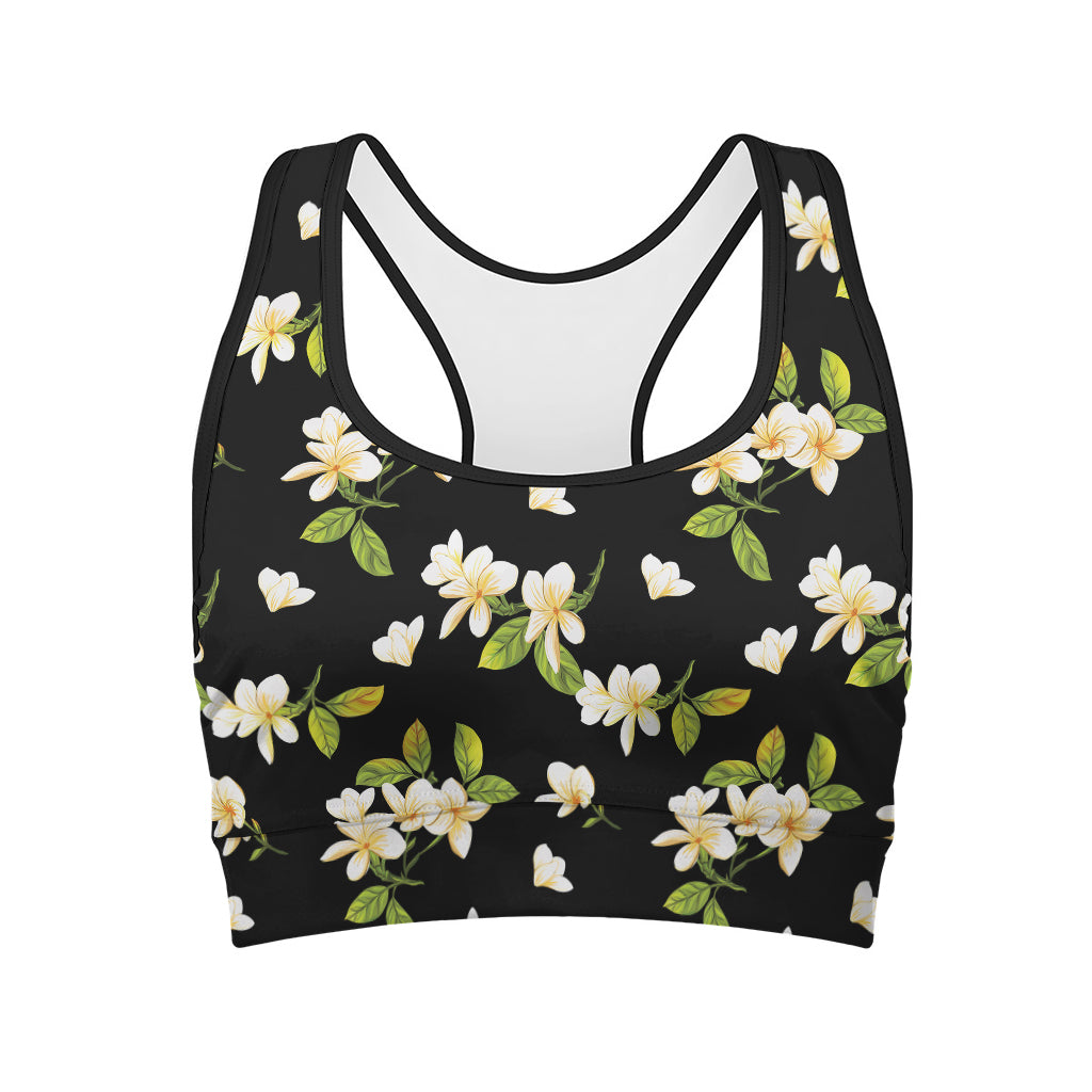 Vintage Plumeria Flower Pattern Print Women's Sports Bra