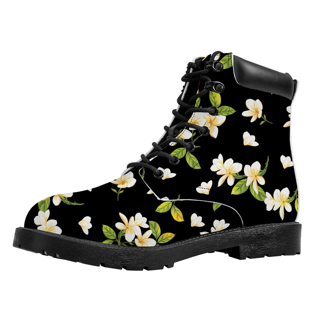 Vintage Plumeria Flower Pattern Print Work Boots