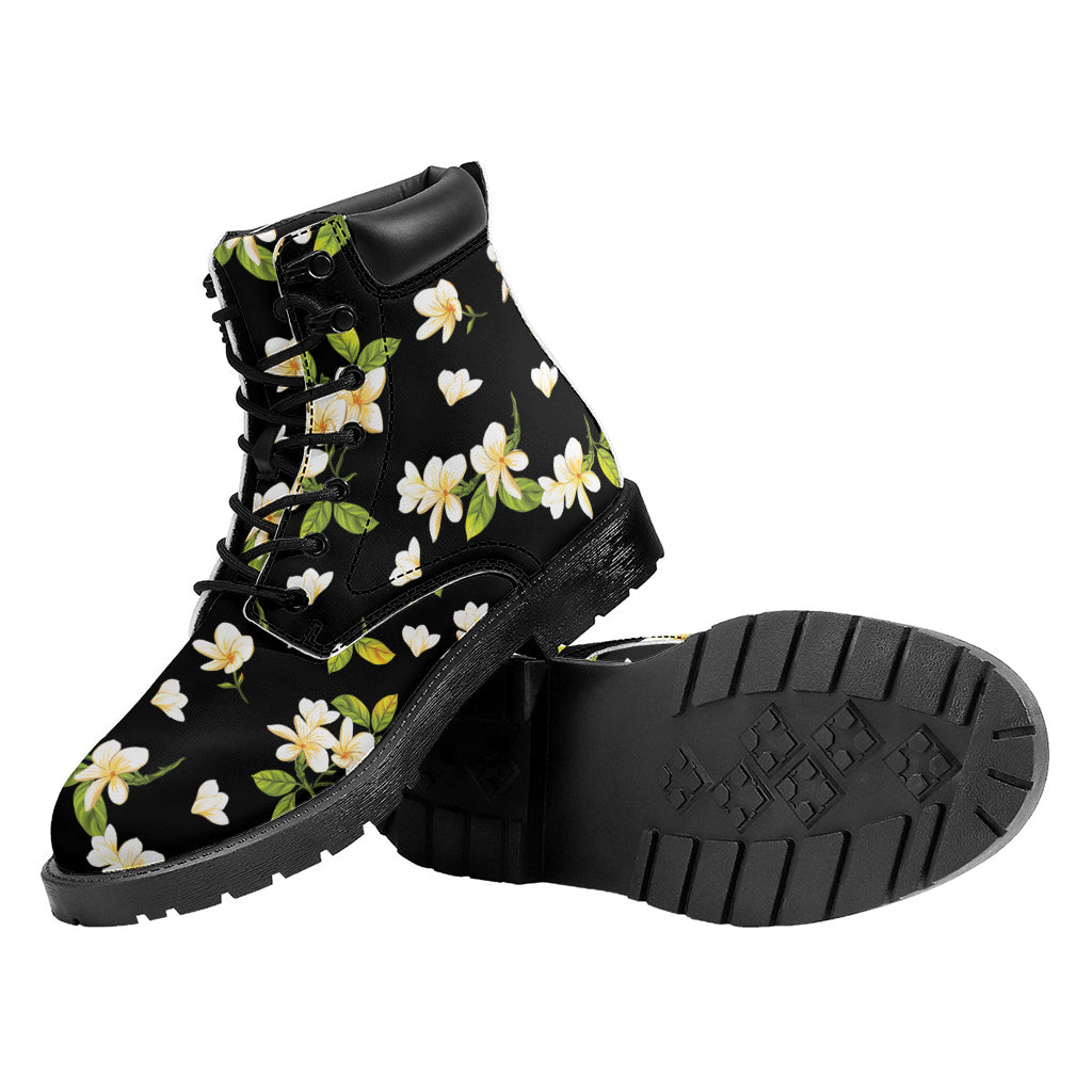 Vintage Plumeria Flower Pattern Print Work Boots