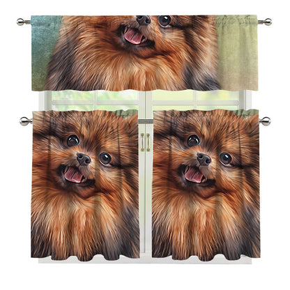 Vintage Pomeranian Portrait 3 Piece Kitchen Curtains
