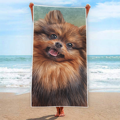 Vintage Pomeranian Portrait Beach Towel