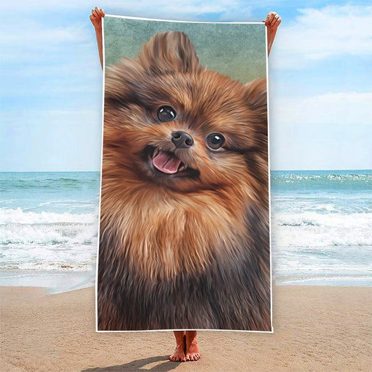 Vintage Pomeranian Portrait Beach Towel