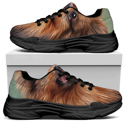Vintage Pomeranian Portrait Black Chunky Shoes
