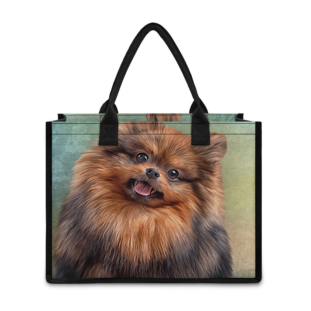 Vintage Pomeranian Portrait Canvas Tote Bag