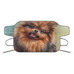 Vintage Pomeranian Portrait Car Windshield Snow Cover