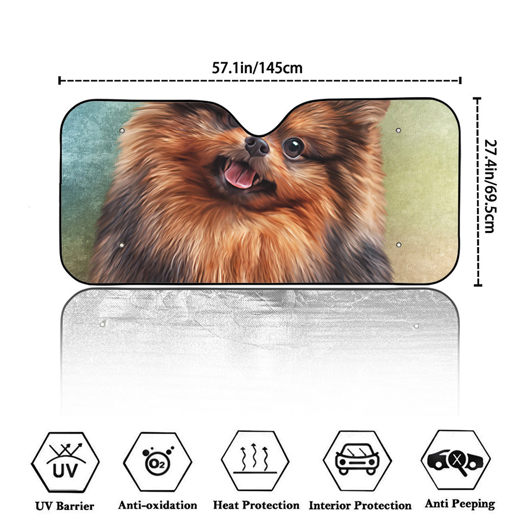 Vintage Pomeranian Portrait Car Windshield Sun Shade