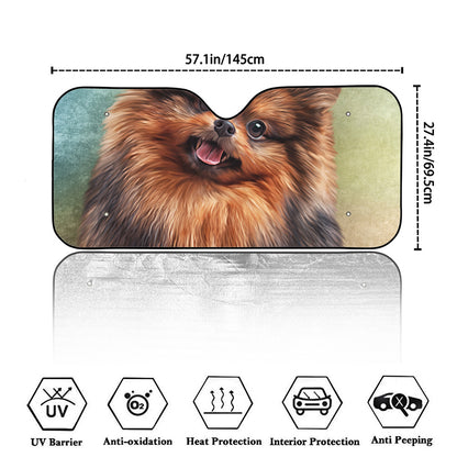 Vintage Pomeranian Portrait Car Windshield Sun Shade
